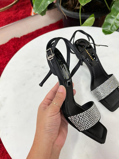 Ankle Buckle Strap Rhinestones Embedded Heels